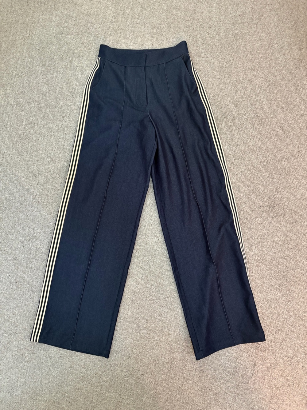 bishop + young Navy Wide-Leg Pants with White Side Stripes